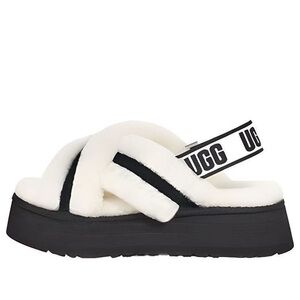 NwOT UGG Fluffy Black and White Disco Cross Slide Sandals